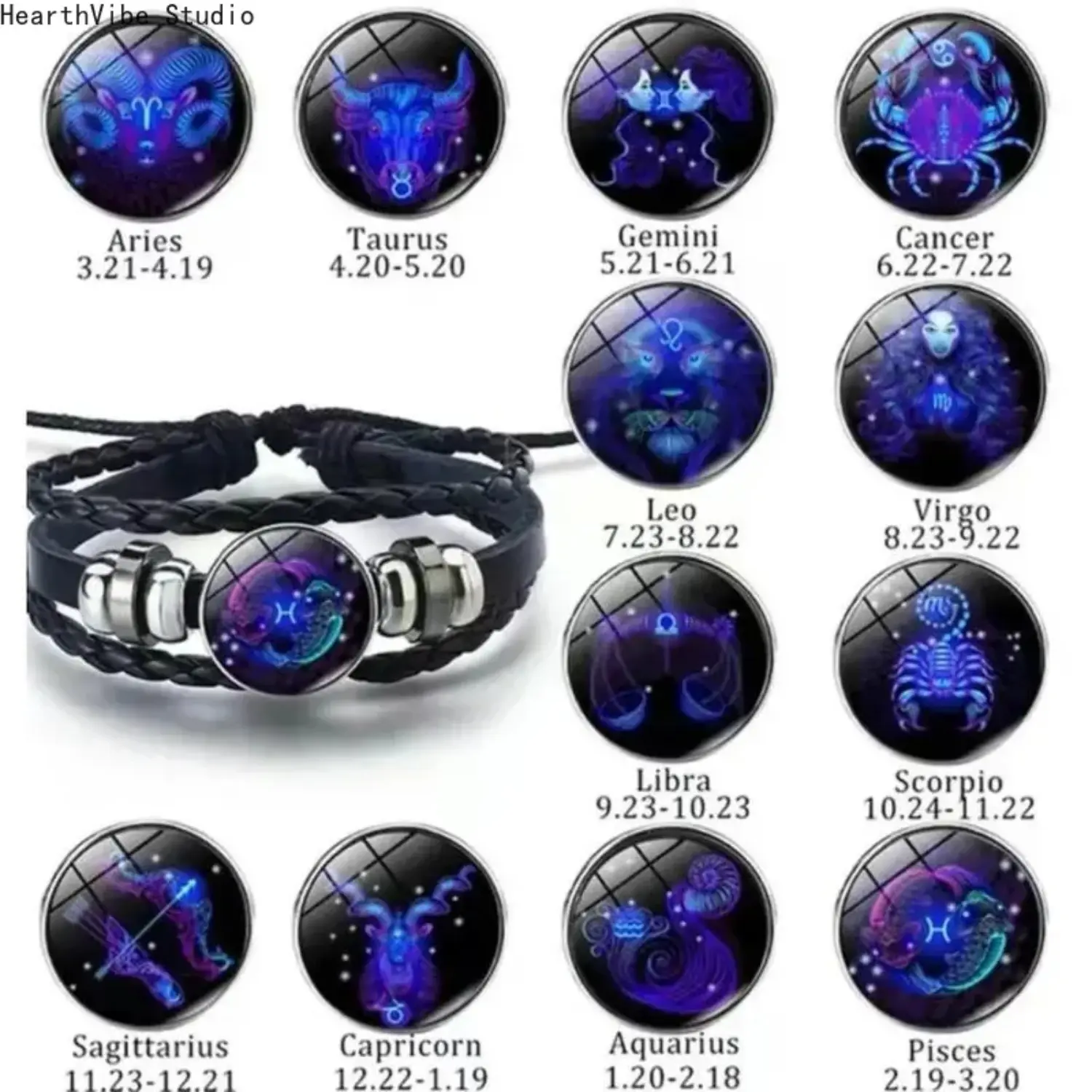 Men's 2026 Zodiac Spirit Jewelry Bracelet - Adjustable 12 Constellation (Cancer,Gemini,Sagittarius,Aries) Black Leather Wrap Sports Wristband with Glow-in-the-Dark Positive Energy, Ideal Men's Jewelry & Accessories for Adults, Unique Gifts for Boyfriend,,
