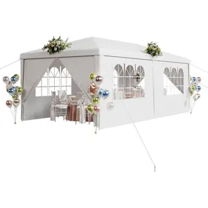 EROMMY Outdoor Party Tent 10x20 FT, Waterproof Canopy with 4 Removable Sidewalls and 2 Zipper Doors for Weddings, Events, Backyard Parties, White