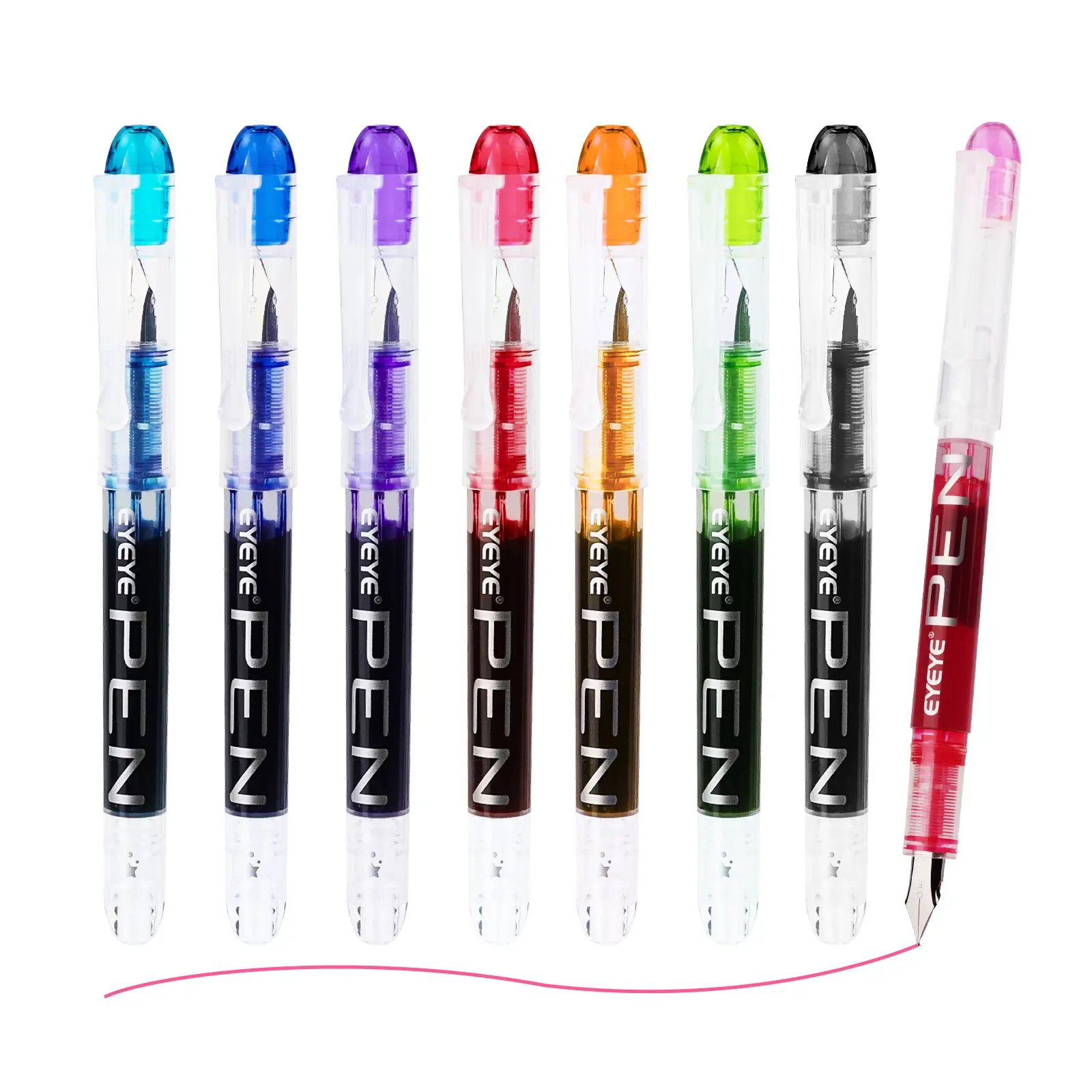 EYEYE 8-Pack Disposable Fountain Pen Set, Assorted Colors with Stainless Steel Fine Nib, Office & School Writing Tools, Journaling Art Pens, Mother's Day Gift