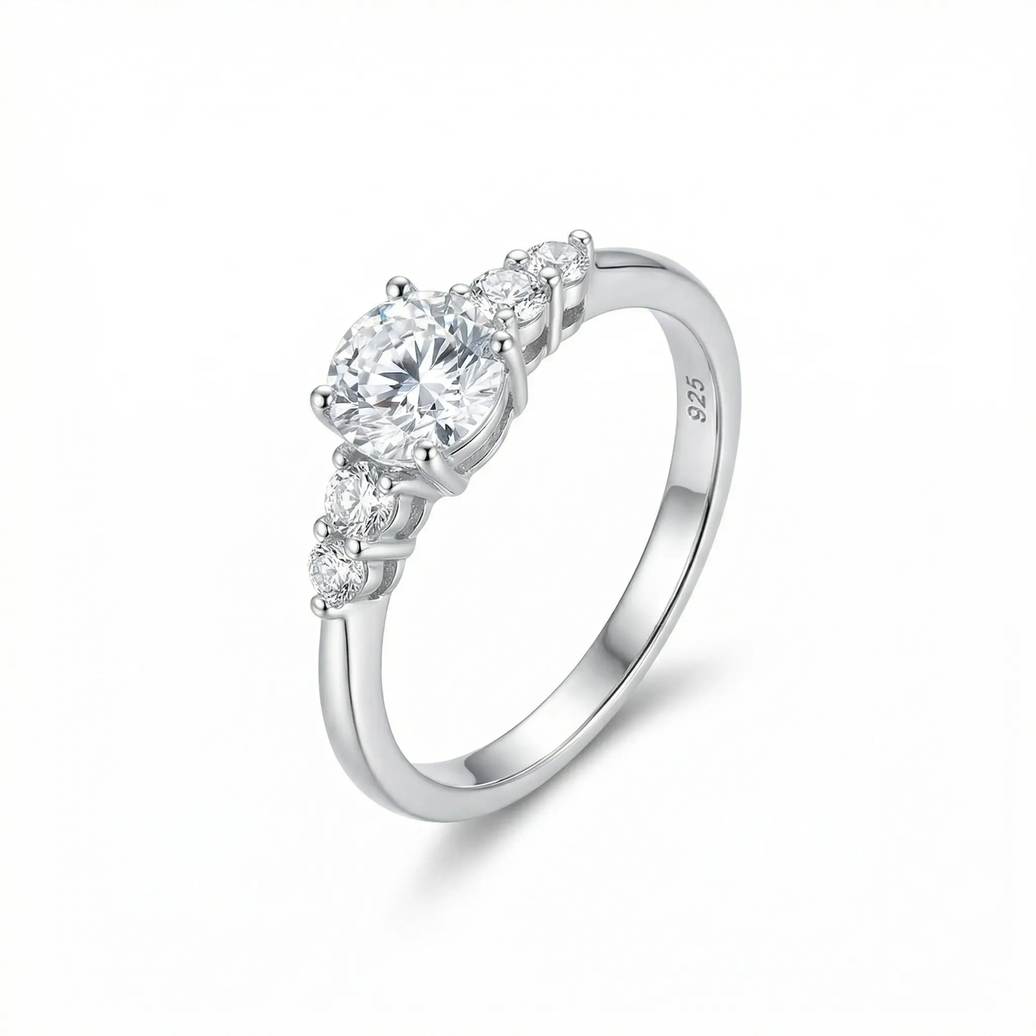 Renza Women's Classic Silver Ring with Round-Cut Lab Zirconia, Elegant Dainty Zircon Jewelry for Daily Wear, Sizes 7-10