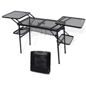 Compact Folding Camping Table | Lightweight Grill Table with 4 Side Tables & Mesh Net | Outdoor Fold-Up Table for BBQ & Camping
