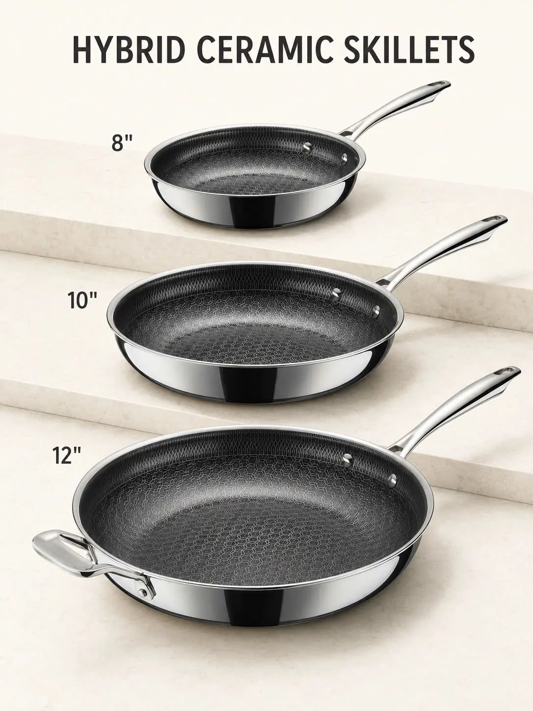 Hybrid Ceramic Nonstick Skillet – Tri-Ply Stainless Steel, Induction and Oven Safe Cookware