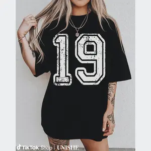 Number 19 Cotton Sports Birthday Tee – Team Jersey Shirt