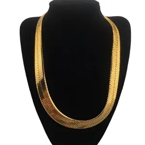 [Hypoallergenic] Elegant Men'S-Plated Herringbone Chain Necklace - 10Mm Flat, 60Cm Long, Nickel-Free Copper, Perfect For Formal & Casual Wear, Comes In A Beautiful Box, Elegant Necklace.