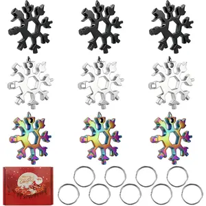 18-in-1 Snowflake Multitool Gifts for Men, 9 Pack Stainless Steel Snowflake Multi-Tool Christmas Stocking Stuffers Gifts for Men (Black)