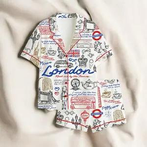 Women's London Pajama Set, UK Travel Pajamas, British Style Sleepwear