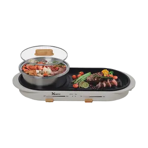 NARITA 2-in-1 Stainless Steel Hot Pot & Grill Pan, Non-Stick Electric Griddle for BBQ, NEC-1125