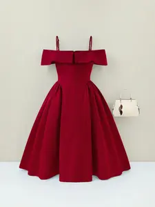 Girls Halter Dress with Lace Details, Ruffle Design, Frilled Dress, Fashionable Elegant Comfortable, Fitted Style, Plain Pattern