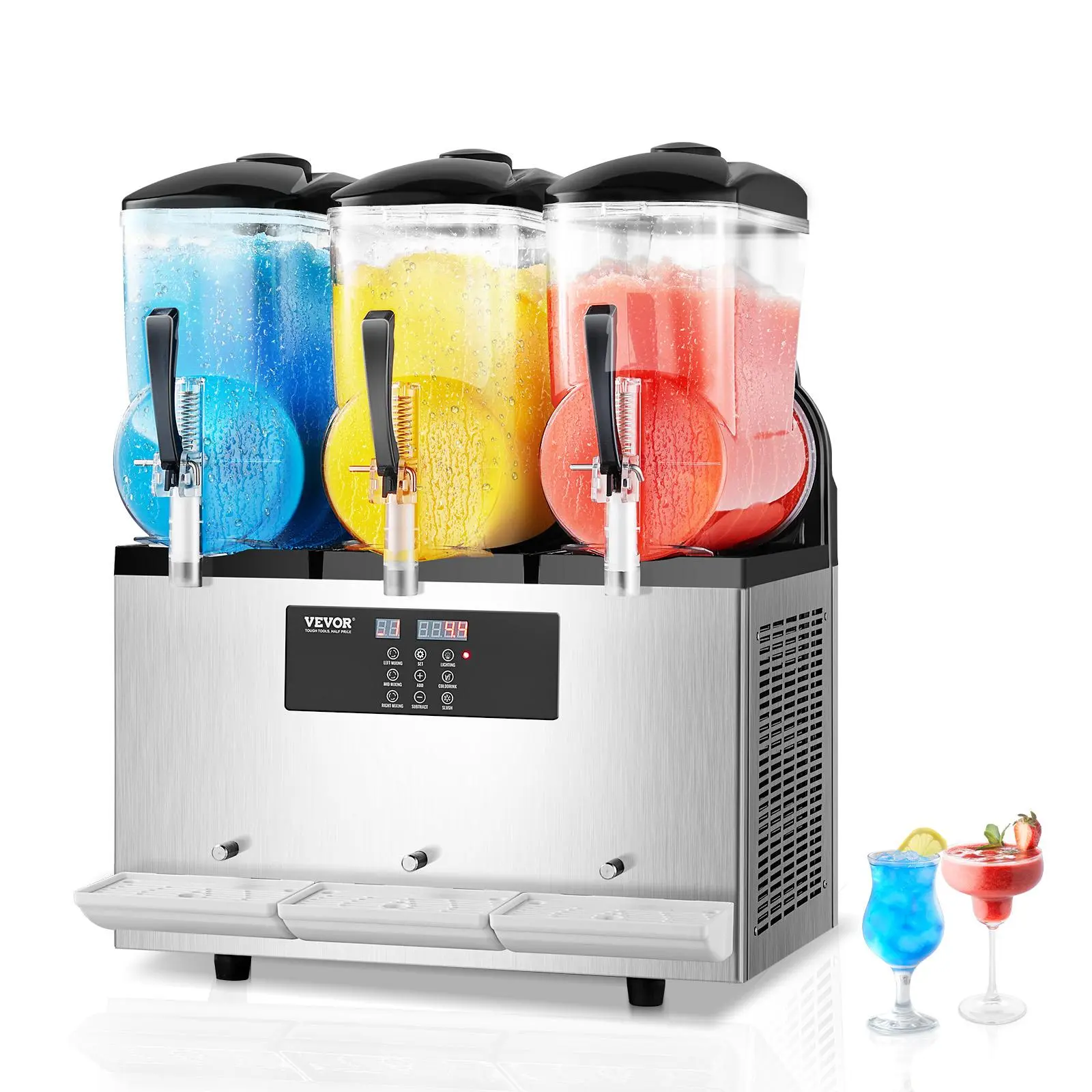 【Summerfinds】VEVOR Commercial Slushy Machine, 12Lx3 Triple Tank Frozen Drink Machine, 144 Cups Stainless Steel Margarita Smoothie Frozen Drink Maker, Slushie Maker for Home Party Restaurants Cafe Bars