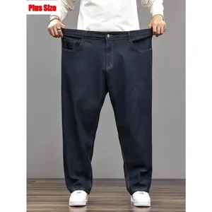 Men's Plus Size Elastic Jeans with Loose Straight Leg And Long Sitting Without Curling Edges, Specially Designed for Large Body Weight, PLUS SIZE