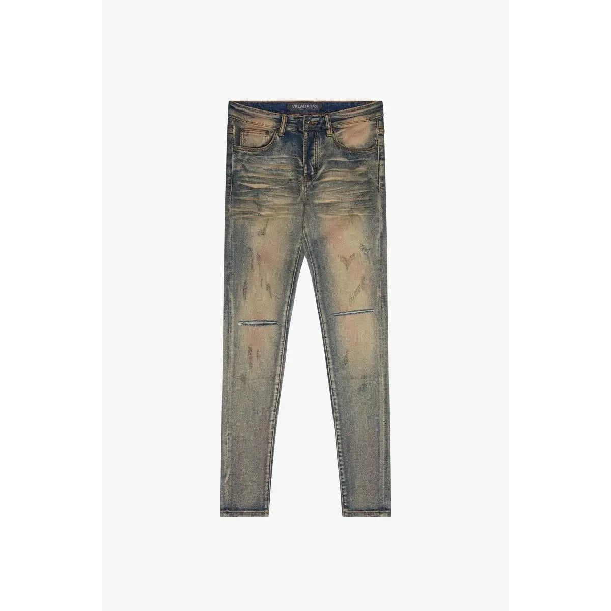 Men's MR CLEAN 2.0 Skinny Jeans in Blue Sporco, Fitted Stretch Spandex Denim with Button Fly, Designed in Memphis, Menswear, Pocket, Skinny Fit, Pants, Elastane, Ankle Length