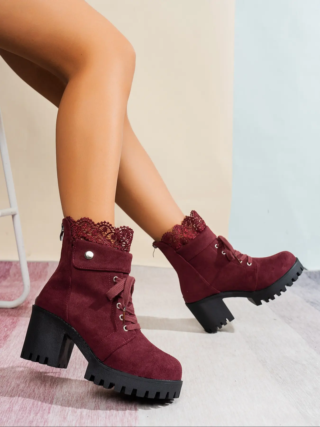 Women's Fall Winter Ankle Boots, Round Toe Lace-Up Buckle British Style Footwear Fashion Shoes, Casual All-Season Wear, Winter Warm Boots