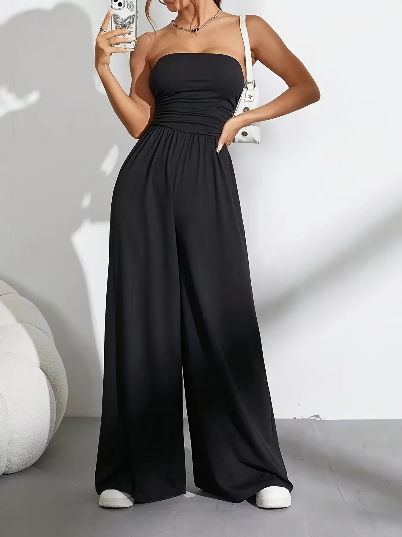 Women's Tank Top Sleeveless Romper, Wide Leg Casual High Waist Long Pants, Versatile Fashionable Bottoms for Everyday Wear, Comfortable & Stylish