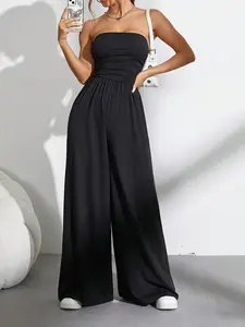 Women's Tank Top Sleeveless Romper, Wide Leg Casual High Waist Long Pants, Versatile Fashionable Bottoms for Everyday Wear, Comfortable & Stylish