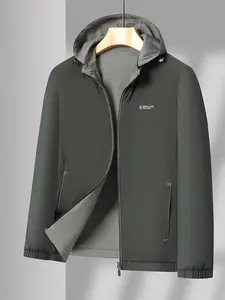 New Spring & Fall Men's Hooded Jacket, Long Sleeve, Reversible Stand Collar, Business Casual, Fitted, Solid Pattern, Versatile Outerwear for Men