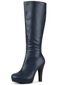 BLISSFUL STEP Chunky Heel Round Toe Platform Knee High Boots