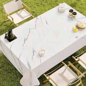 Rectangular Marble Pattern Tablecloth, Polyester Material, Easy to Clean, Multiple Sizes Available, Ideal for Daily Use, Holidays, Anniversaries, Washable Table Cover