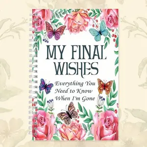 1pc Lifetime Planning Guide Notebook, Spiral Bound Planner, My Last Wish Adult Planner, Fill Blank Journal, Floral Butterfly Design Cover, Inspirational Quotes, 5.5x8.3 Inches