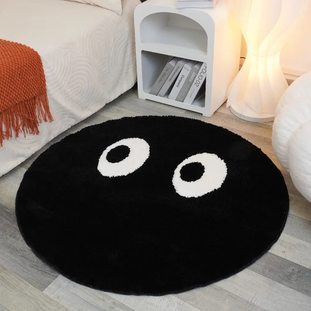 Black Cool Eyes Bedside Rug - Soft Home Decor Rug for Bedroom, Ideal for Everyday Use, Home Decor Rugs