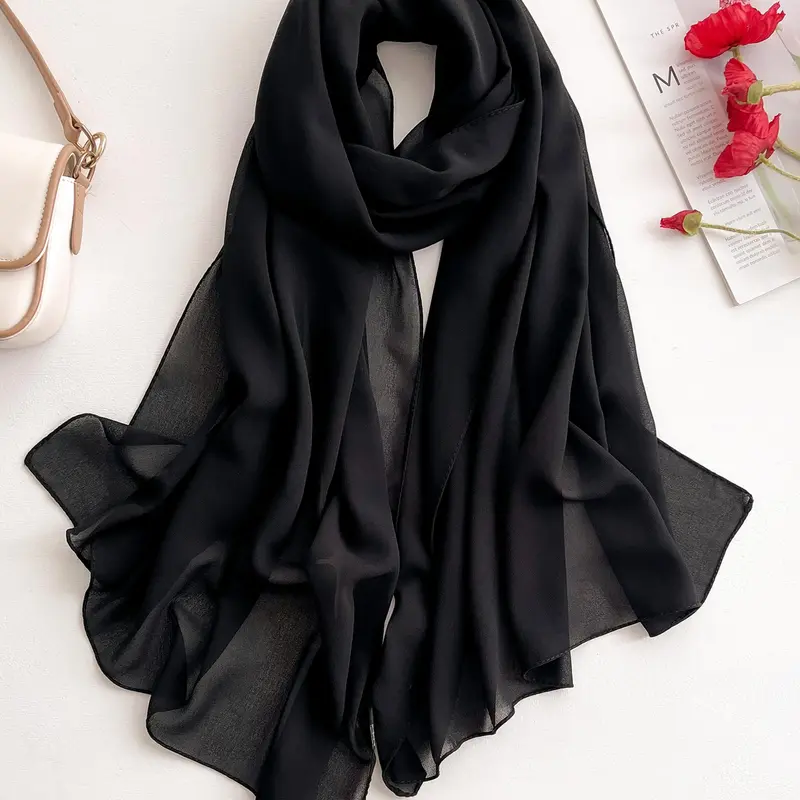 Women's Solid Color Scarf, Fashionable Breathable Lightweight Shawl Wrap for All Seasons, Casual Versatile Scarf for Women & Girls