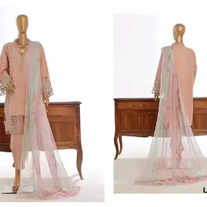 Binsaeed Luxury Collection 2025 - Elegant Outfit with Long Sleeves, Lace Details & Flowing Skirt, Perfect for Special Occasions