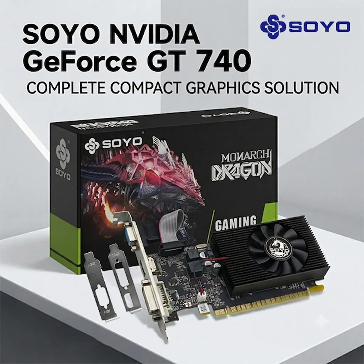 SOYO GeForce GT 740 4GB DDR3 Low Profile Graphics Card, 128-Bit 384SP GPU, HDMI/VGA/DVI-D Triple display output, SFF Half-Height Video Card for Slim Desktop PCs, Supports Windows 11/10/8/7,Ideal Choice for Office Upgrades