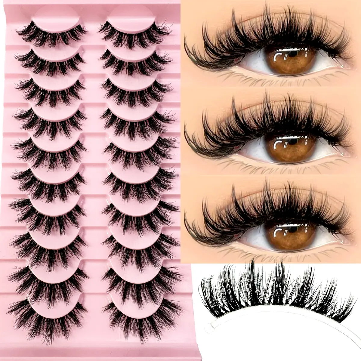 10Pairs Clear Band Lashes Of Luxurious 3D Fluffy False Eyelashes - Thick, Wispy, 3D Volume, Reusable, Soft, Lightweight, Faux Mink Strip Lashes For Dramatic Eye Makeup Look,sunscreen