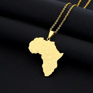 Africa map country name pendant necklace Titanium steel luster Africa Nigeria Ghana Somalia famous national style Creative map necklace