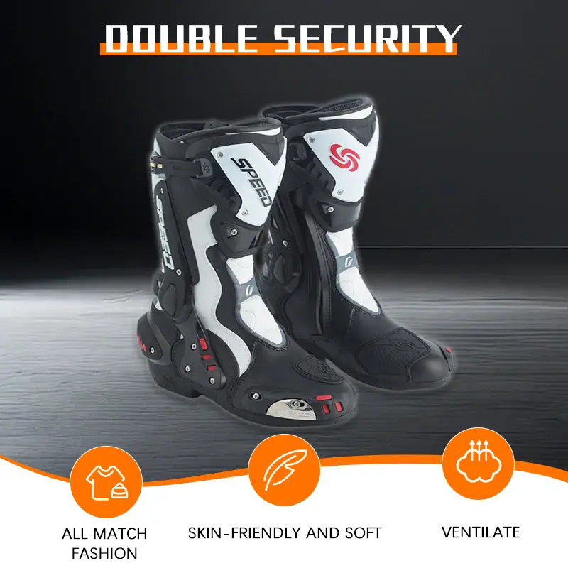 Professional Motorcycle Riding Boots with Zipper, Anti-Slip, Shock-Absorbing, Protective, Breathable & Wear-Resistant, White-Black-Red, Sizes 40-45, Motorcycle Racing Protective Gear