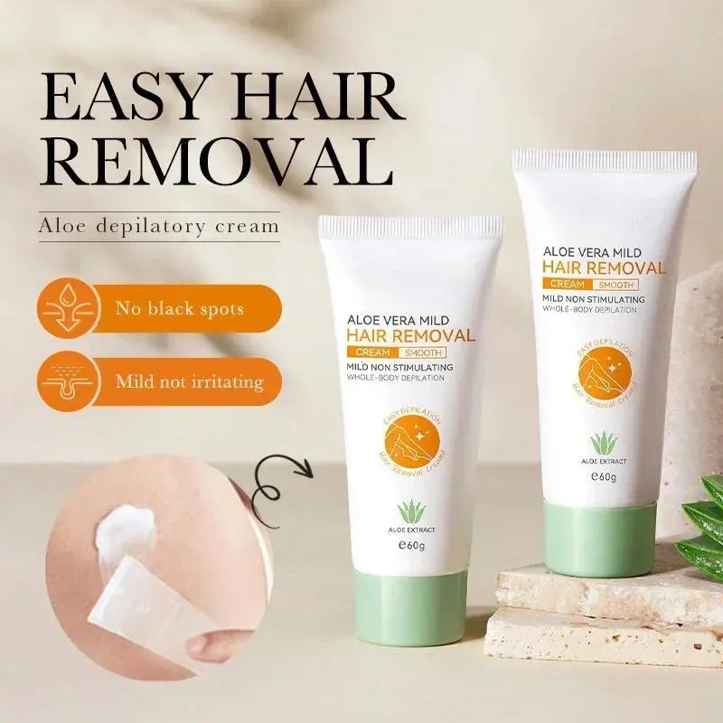 Body Care Hair Removal Cream with Aloe Vera & Growth Inhibitor - Moisturizing Wipeable Water-Based Mousse for Sensitive Skin, Bikini, Body, Legs, Arms, 60g, Bikini Hair Removal, Adults, Soothing, Lavender, Paraben-Free, Single Item, Smooth