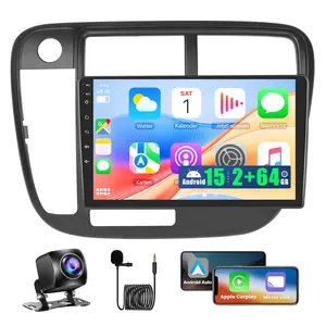 9 in Touchscreen 2+64GB Android 15 Car Radio for Honda Civic 1996-2001, Wireless CarPlay & Android Auto, Handsfree GPS Navigation with WiFi Bluetooth FM/RDS EQ, Backup Camera for Civic Stereo