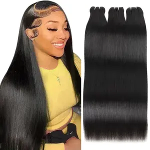 [15A Raw Straight Hair ] Ishow Brazilian Straight Hair Body Wave Hair Unprocessed Raw Human Hair With Lace Closure 1 3 4 Bundles Hair Extension 2*6 /4*4 Lace Closure With Hair Bundles 95-100G/ Bundle Ture To Length Natural Black Color