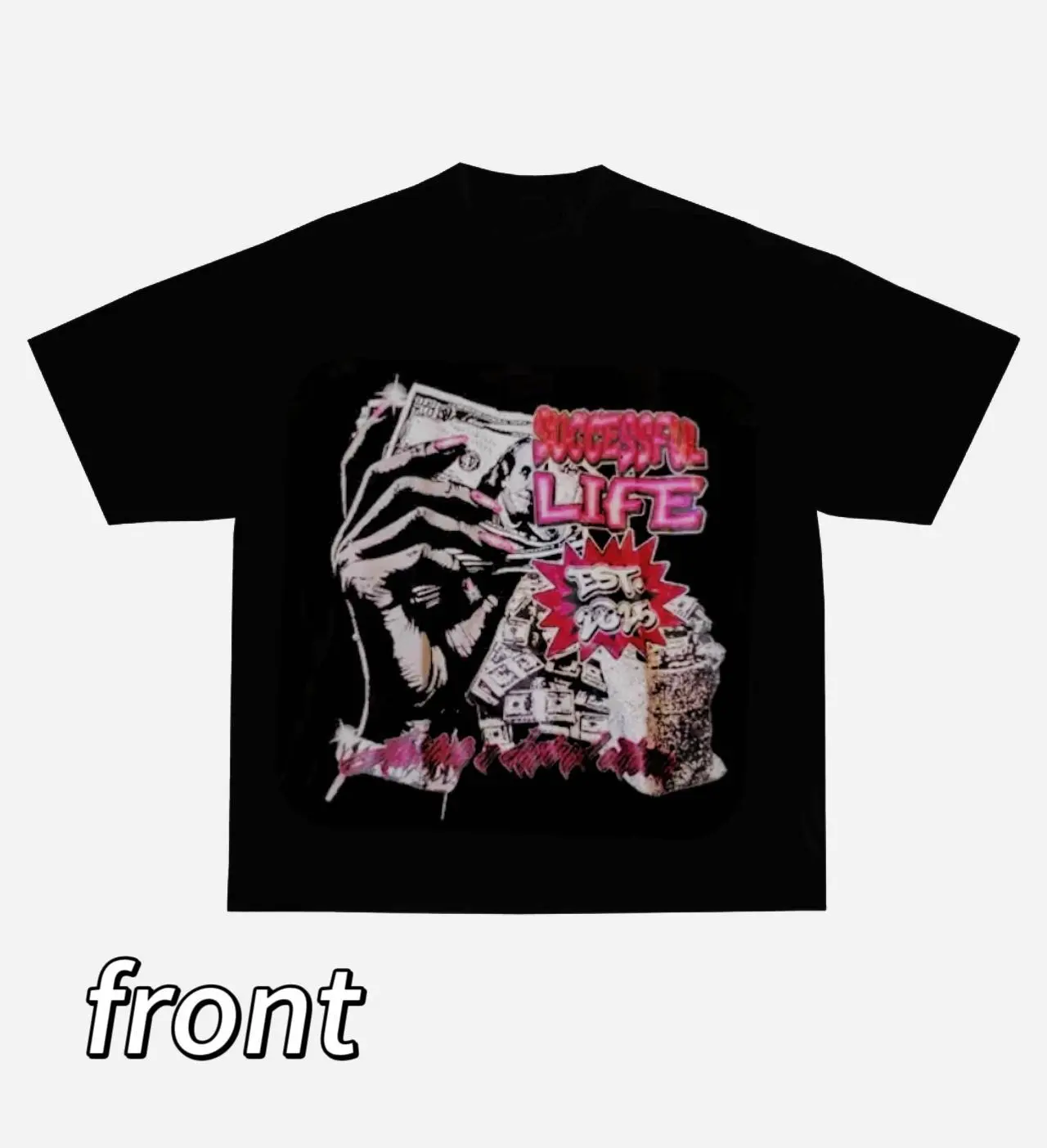 feego Unisex Heavyweight 220gsm Cotton T-shirt, Streetwear "Successful Life" Graphic Print, Casual Boxy Fit Short Sleeve Top