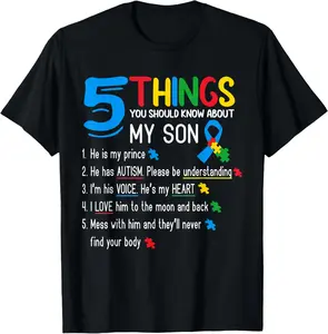 Autistic Son Autism Awareness Support For Mom Dad Parents Summer Casual Shortsleeve Cotton T-Shirt