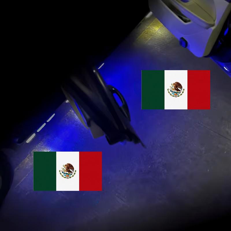 2-pack door lights — Mexico flag projection projector — universal wireless LED door projection light for car doors, suitable for all car brands; Mexico flag welcome plaque projection light
