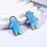 2 Piece Cartoon Animation Character Blue Bubble Doll Brooch Set UV Printed Pins Iridescent Gradient Style Funny Blue Figure Doll Metal Brooches Backpack Lapel Badge Jewelry Gifts