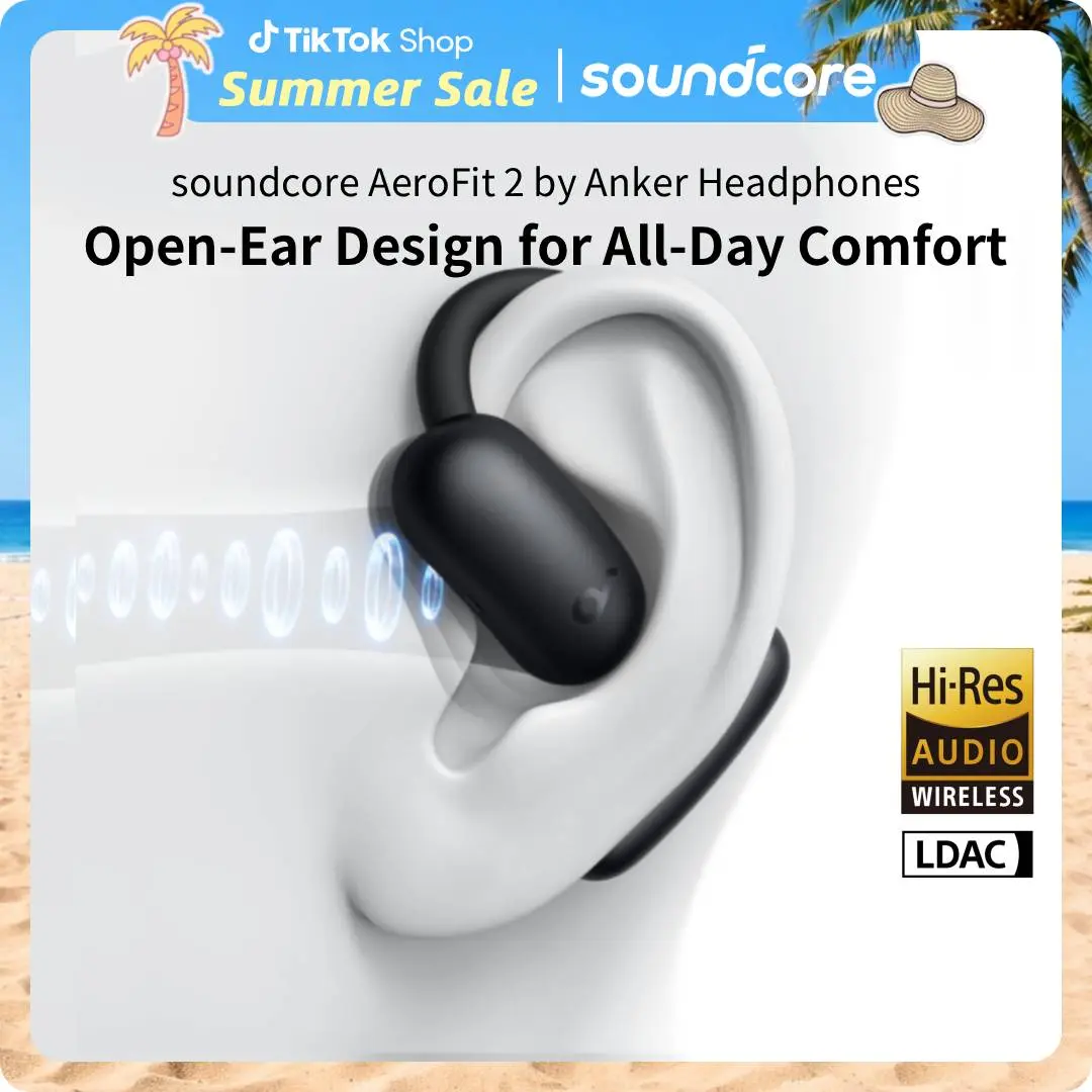 [Refurbished]soundcore AeroFit 2 by Anker, Open-Ear Headphones, 4 Adjustable Positions for Every Ear Size, 2× Richer Bass, Hi-Res, 42H Playtime, Clear Calls, IP55, Wireless Charging #tiktokshopsummersale