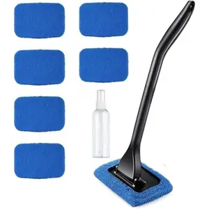 Windshield Cleaning Tool Car Window Cleaner with 5 Reusable and Washable Microfiber Pads and Extendable Handle Auto Inside Glass Wiper Kit