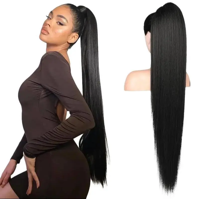 AISI HAIR Ponytail Extension 30 Inch Long Straight Claw Clip Ponytail Synthetic Hairpieces Pony Tails Natural Soft Clip in Hair Extension Ponytail for Women