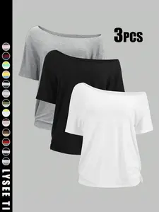 Women's Solid Color Tee, Casual Basic Short Sleeve T-shirt for Daily Wear, Ladies Clothes for All Seasons