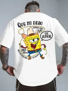 Men's Stylish Spongebob Graphic Casual T-Shirt for Vacations, Trendy Fitted Short Sleeve Tee, Comfortable American Fashion