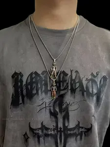 Saiyan Punk Titanium Steel Necklace Fashionable Cool Campus Style Choker Cartoon Character Alloy Pendant Men's Accessory