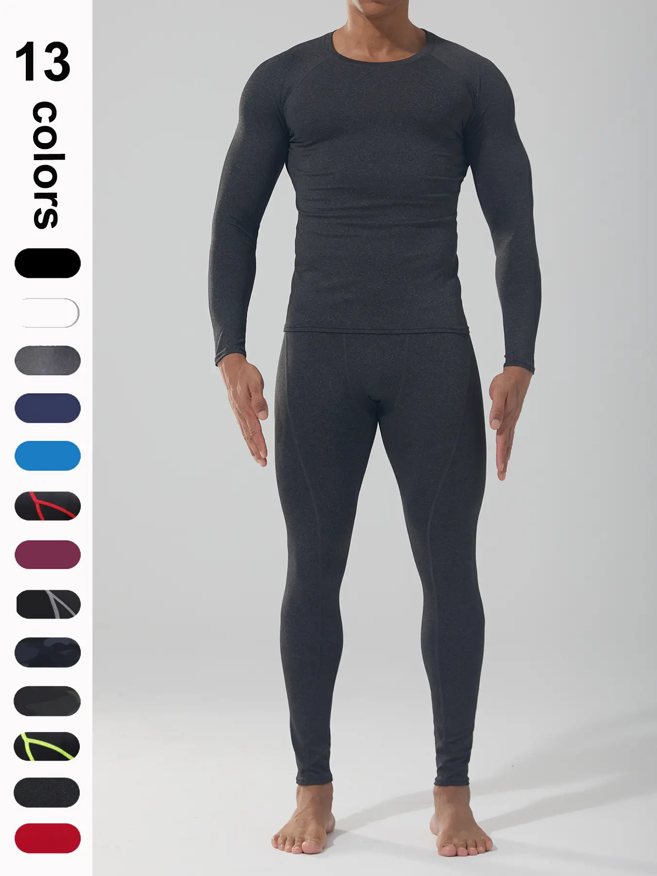 Men's Sport Compression Training Tracksuit Set Pants and Long Sleeve Shirt, Winter Warm Solid Camo Top and Bottom, Casual Fitted Fit, Running Clothing, Casual Athletic Sportswear