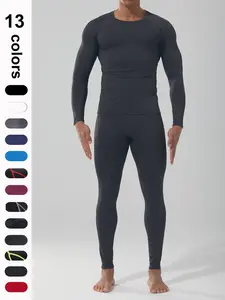 Men's Sport Compression Tracksuit Set Pants and Long Sleeve Shirt, Winter Warm Solid Camo Base Layer Top and Bottom, Casual Fitted Fit, Athleisure Wear Set