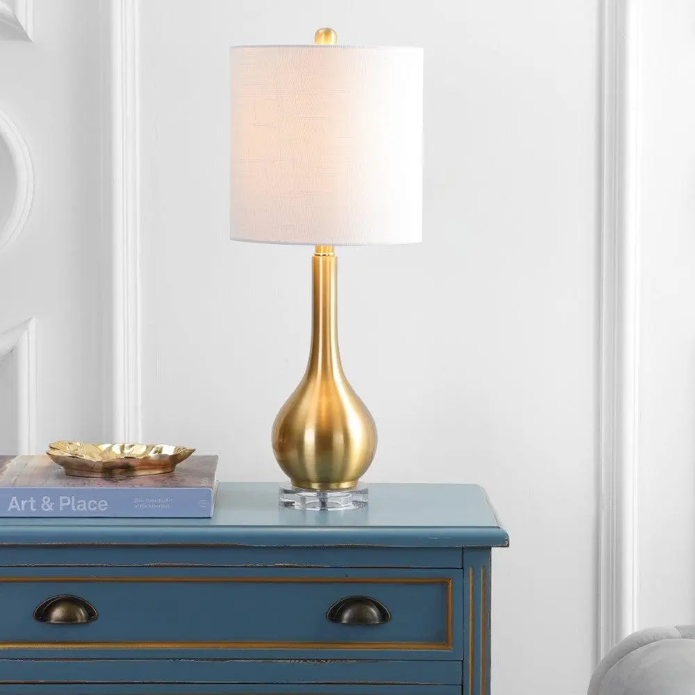 JONATHAN Y Dylan Metal-Crystal Teardrop LED Table Lamp - Decorative Home Decor Light, Antique Brass Bases & Shades, Accent/Ambient Interior Lighting Lamps for Bedroom, Living Room, Decorative Light, Home Decor Lighting