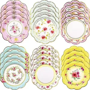 Fancy Land Floral Paper Plates 7.28 Inches Vintage Small Party Plate 24 ct Tea Party Supplies
