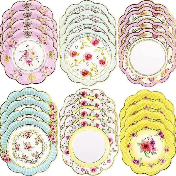 Fancy Land Floral Paper Plates 7.28 Inches Vintage Small Party Plate 24 ct Tea Party Supplies