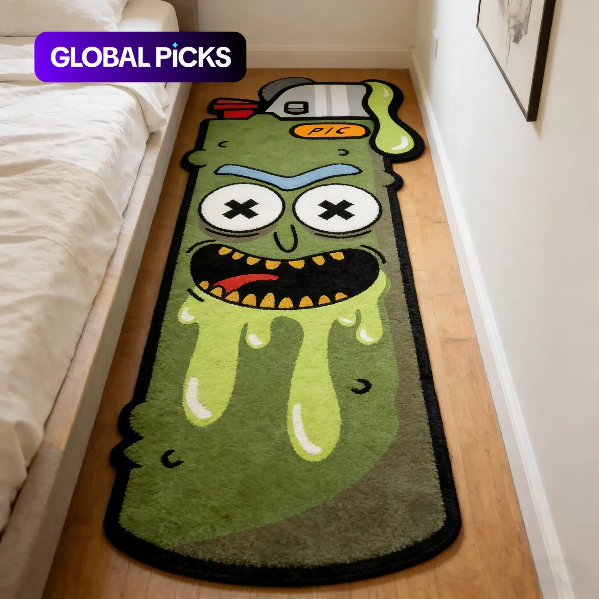 Bizarre Green Lighter Irregular Carpet, Green-and-Black Contrasting Plush Floor Mat, Bedroom Bedside Anti-Slip Absorbent Foot Mat, E-Sports Room Decorative Mat, INS-Style Trendy Personalized Home Decoration #GLOBAL PICKS