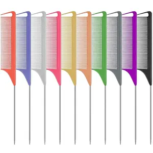 10 PCS Rat Tail Combs Set - Hair Teasing Fine Tooth Comb for Women Girls, Parting Comb for Braiding Hair Styling Tools & Appliances with Stainless Steel Pintail Carbon Fiber Heat Resistant