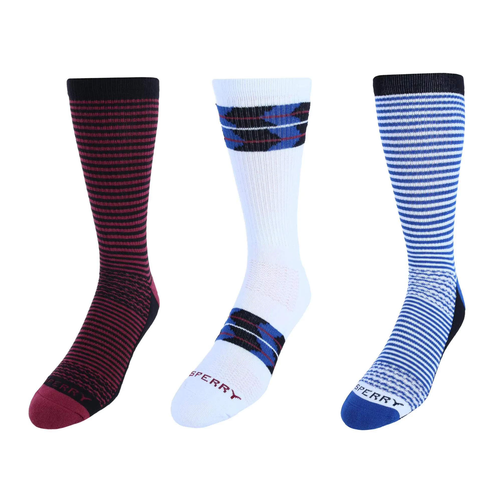 Sperry Men's Super Soft Cotton Stripe Boat Crew Socks - 3-Pair Pack, Menswear, Crew Length Cut, Athletic Casual Socks, Embroidery
